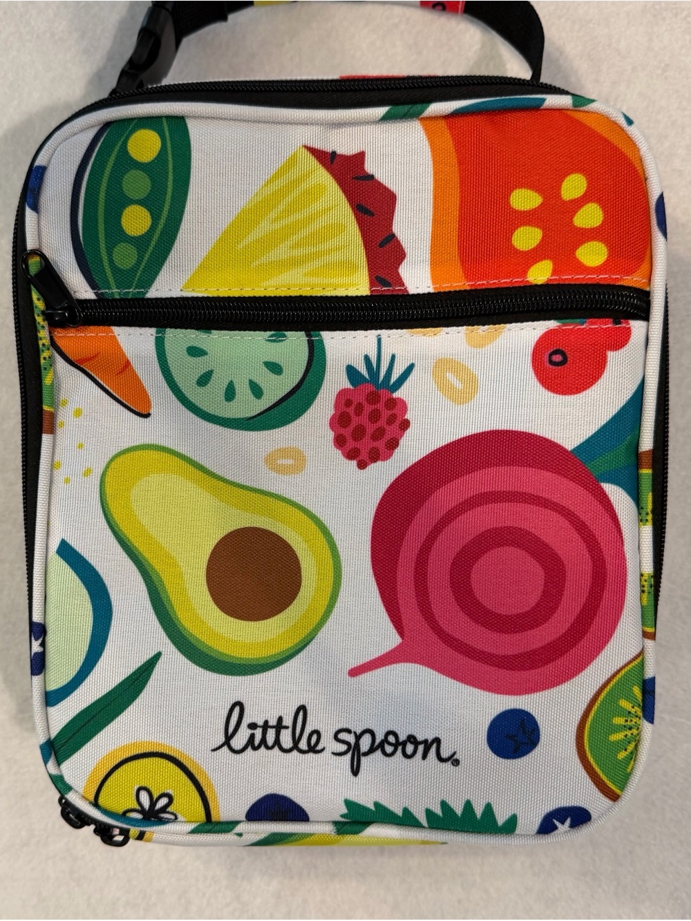 Little Spoon Fruit & Veggie Print Insulated Lunch Bag - White with Multicolor